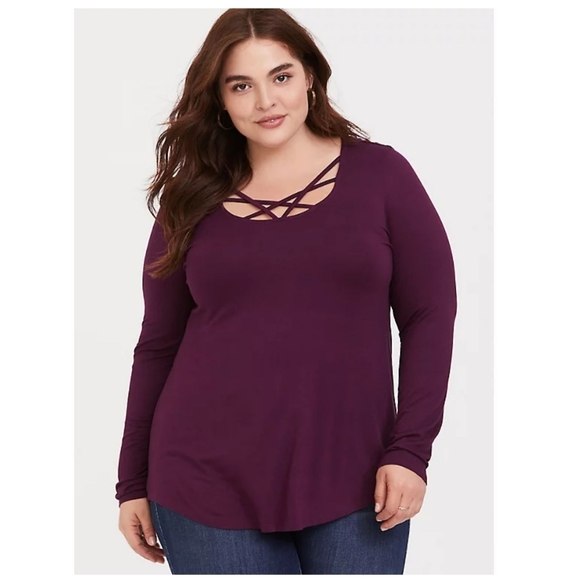torrid Tops - TORRID Burgundy Super Soft Knits Strappy Tee